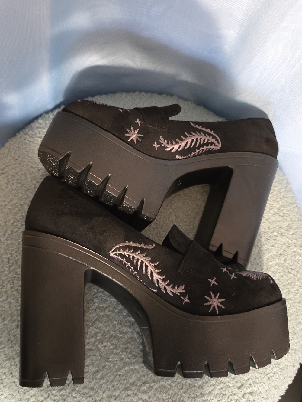 Black Embroidered Platform Loafers - Women's - Picture 2 of 5